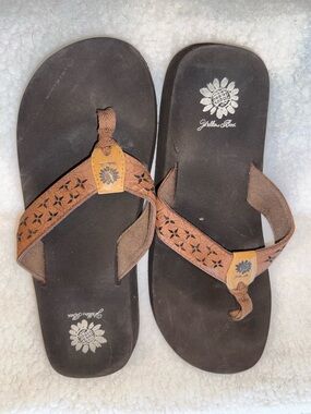 Yellow Box Brown and Tan Woven Flip Flops